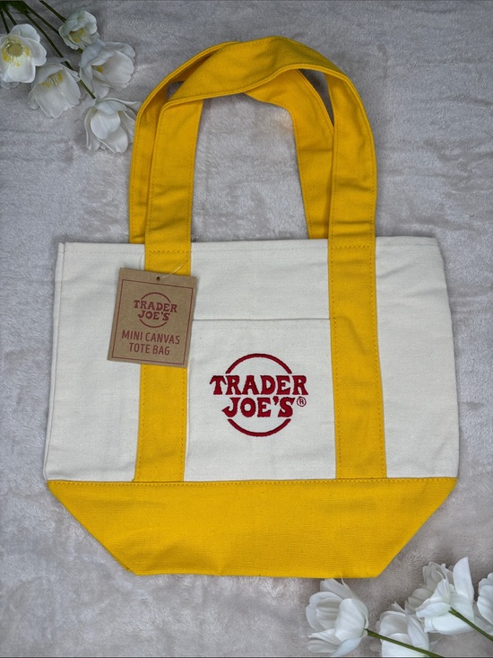 Trader Joe'S Handbags - Trader Joe’s Yellow & White Mini Canvas Tote Bag